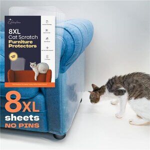 Cat Scratch Couch Protector - 8XL Sheets, Clear (Almost Invisible),Extra Durable